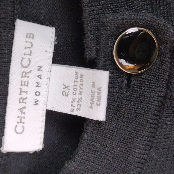 Charter Club Woman Black Crochet Textured Short Sleeve Button Up Cardigan Top - Picture 7 of 14